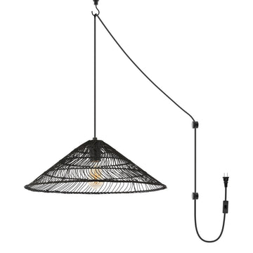 Nova 20.25" Farmhouse Coastal Rattan 180" Cord Plug-In or Hardwired LED Pendant - JONATHAN Y